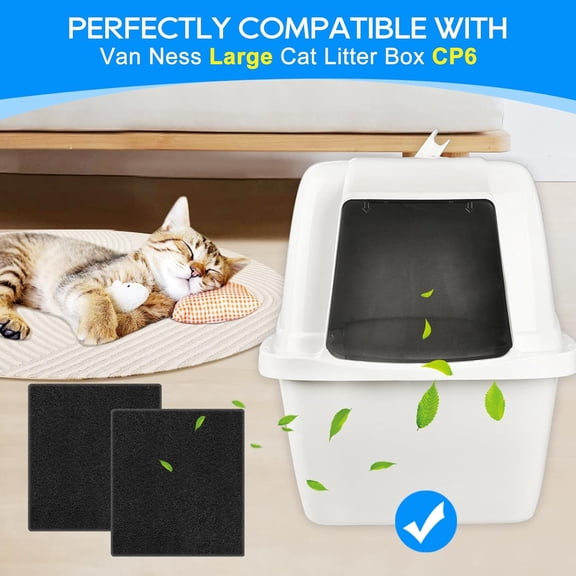 TYFRW-Litter Box Filter Compatible with Van Ness Large Cat Litter Box CP6, Charcoal Filters Replacement for Hooded Cat Litter Boxes & Pans,Carbon Odor Filters for Pureness F6 Zeloite Air Filter 6PCS