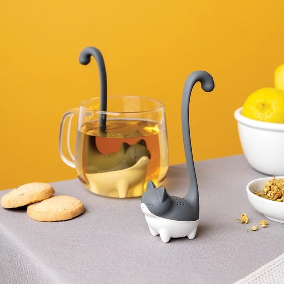 TYFRW-Louie Cat Tea Infuser - Cats Loose Leaf Steeper & Diffuser, Tea Strainer Accessories, Cute Gifts for Cat Lovers, White Elephant Gifts, Cute Kitchen Accessories