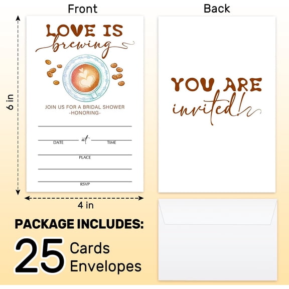 TYFRW-Love Is Brewing Bridal Shower Invitations with Envelopes, Coffee Wedding Invites For New Couples, Perfect For Bridal Party, Wedding Reception, Engagement Party, Pack of 25 4x6 Cards -B07