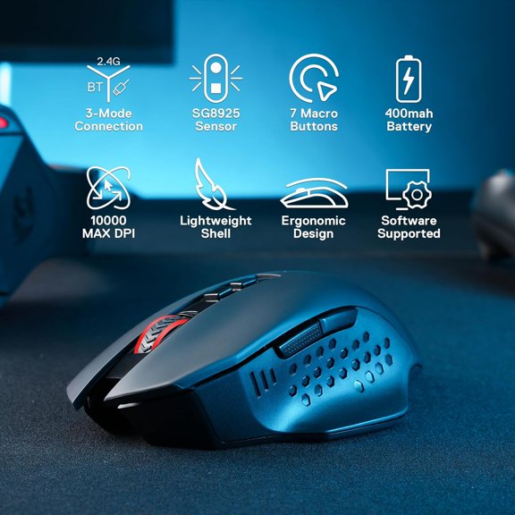 TYFRW-M656 MAX 3-Mode Wireless Gaming Mouse, 10000 DPI Rechargeable Gaming Mice w/ 5 DPI Levels, 7 Macro Buttons, RGB Backlight & Pro Software Supported, for PC/Mac/Laptop