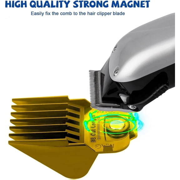 TYFRW-Magnetic Clipper Guards 10PCS for And-is Master Hair Clipper MBA, MBX, MC-2, MLMA-1, RACA, PM-1, PM-2, PM-3, PM-4, PM-5, PM-famil, US-1 lengths, from 1/16" to 1" (Gold)