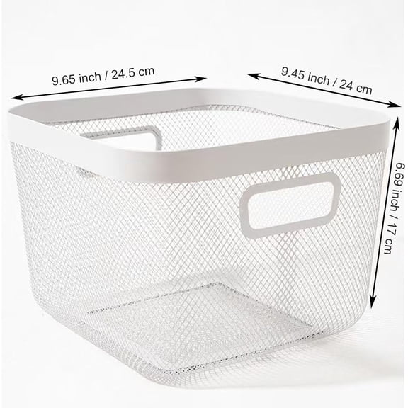 TYFRW-Metal Mesh Steel Baskets, Household Wire Storage Organizer Bin Garden Harvest Basket Multi-functional Fruit Baskets with Handles for Kitchen Bathroom Picnic Shopping Decor Cabinet Home, White