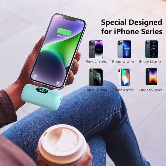 TYFRW-Mini Portable Charger for iPhone,5000mAh PD Fast Charging Battery Pack,LCD Display Cute Power Bank Portable Phone Charger for iPhone 14/14 Pro Max/13/13 Pro/12 Pro/11/XS/XR/X/8/7/6 (Green)