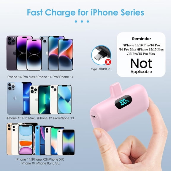 TYFRW-Mini Portable Charger for iPhone,Upgraded 5000mAh PD Fast Charging Battery Pack,LCD Display Cute Power Bank Portable Phone Charger for iPhone 14/14 Pro Max/13/13 Pro/12 Pro/11/XS/XR/X/8/7/6-Pin