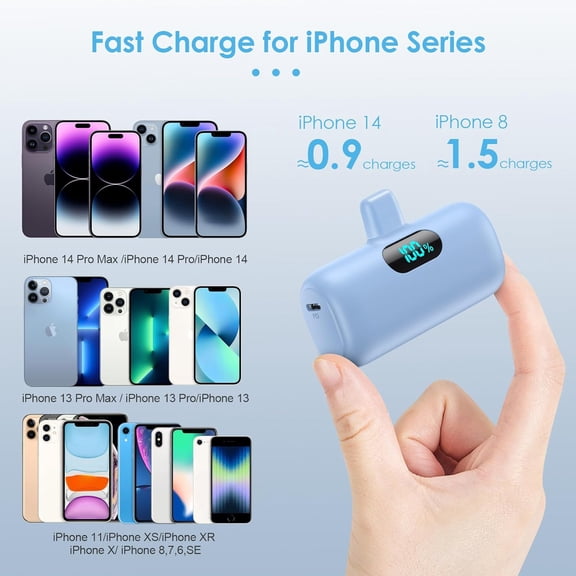 TYFRW-Mini Portable Charger for iPhone,Upgraded 5000mAh PD Fast Charging Battery Pack,LCD Display Cute Power Bank Portable Phone Charger for iPhone 14/14 Pro Max/13/13 Pro/12 Pro/11/XS/XR/X/8/7/6-Lig