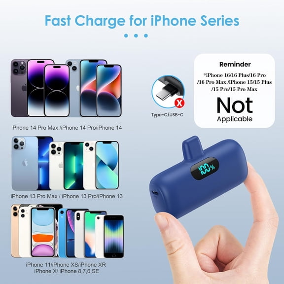 TYFRW-Mini Portable Charger for iPhone,Upgraded 5000mAh PD Fast Charging Battery Pack,LCD Display Cute Power Bank Portable Phone Charger for iPhone 14/14 Pro Max/13/13 Pro/12 Pro/11/XS/XR/X/8/7/6-Dee