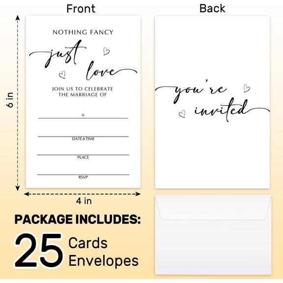 TYFRW-Nothing Fancy Just Love Wedding Invitations with Envelopes, Minimalist White Fill In Style Invites For Mr & Mrs Celebration, Perfect For Bridal Shower, Wedding Reception, Pack of 25 4x6 Cards -