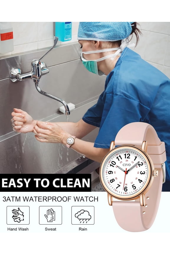 -Nurse Watches for Women Men: Analog Waterproof Watch with Second Hand Easy-Read Dial - Gifts for Nurses Doctors Medical Student