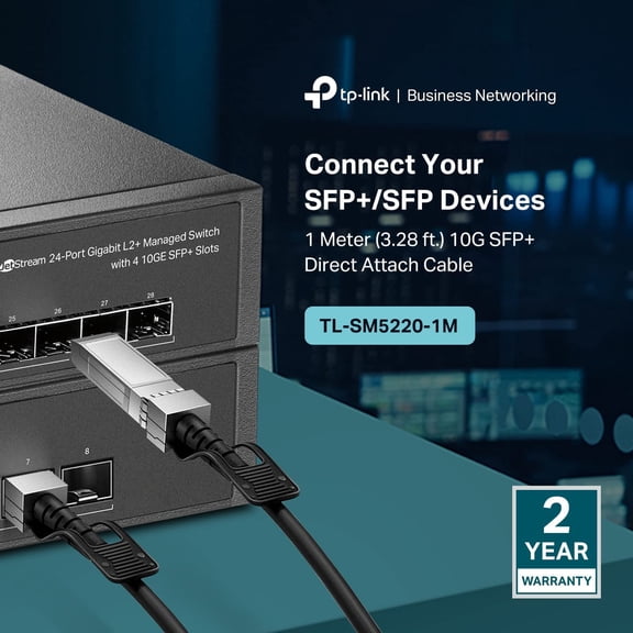 TYFRW-Omada SM5220-1M | 1 Meter/ 3.3 Feet 10G SFP+ Direct Attach Cable (DAC) | Passive Twinax Cable | 10GBASE-CU SFP+ to SFP+ Connector | Plug and Play | LC Duplex Interface
