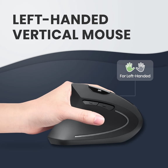 TYFRW-PERIMICE-713L, Wireless Ergonomic Left Handed Vertical Mouse, 6 Buttons Design, 3 Level DPI, Black, Medium