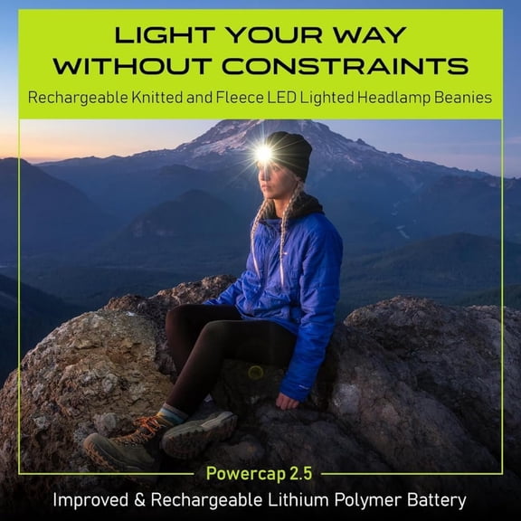 TYFRW-POWERCAP LED Hat Light 150 Lumens Rechargeable Fleece Beanie with Bright Built-in Headlamp Waterproof LED Warm One Size Cap