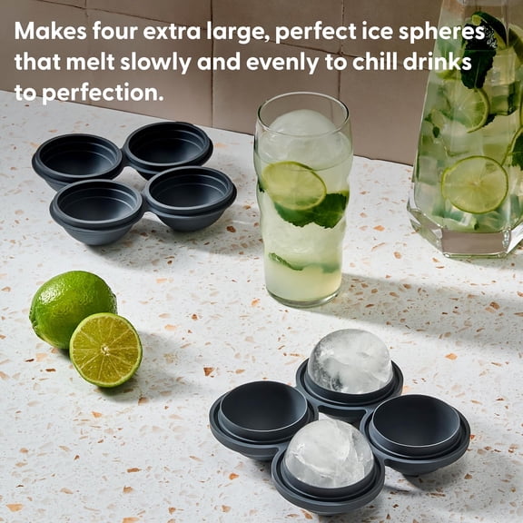 TYFRW-Peak Silicone Sphere Ice Mold w/ Cover | Charcoal | Easy to Remove | Round Cocktail Whiskey Drink Ice Maker | Food Grade Premium Silicone | Dishwasher Safe, BPA Free
