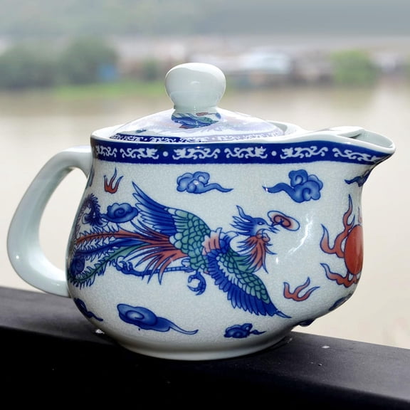TYFRW-Porcelain Teapot, 17oz Tea Pot with Removable Stainless Steel Infuser Chinese Blue and White Ceramic Kettle (Dragon and phoenix)
