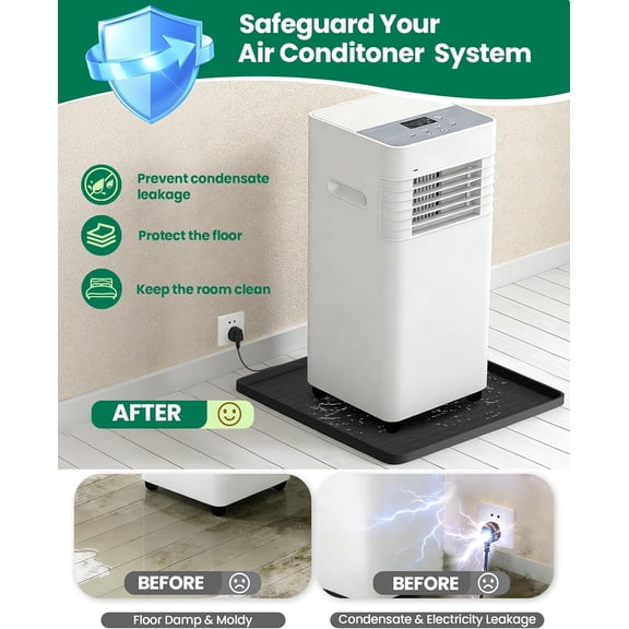 TYFRW-Portable Air Conditioner Silicone Mat: 24''x24''x0.7'' Waterproof Portable AC Drip Pan - Non-Slip Soft Drip Tray with Raised Edge - Ideal for Ice Maker Mini Fridges & Electrical Appliances - Bl
