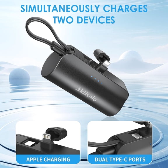 TYFRW-Portable Charger for iPhone with Dual Infterface, 5000mAh Mini Power Bank Fast Charging, Phone Charger Battery Pack Compatible with iPhone 15/14/14 Pro Max/14 Plus/13/12/11/X/8/7/6, and More