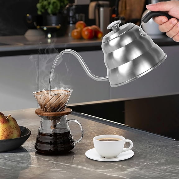 TYFRW-Pour Over Kettle for Manual Drip Coffee and Tea with Thermometer 28oz Gooseneck Kettle with Flow Control Stainless Steel Water Kettle for Stovetop,800ml,4 Cup,Silver,1Pack
