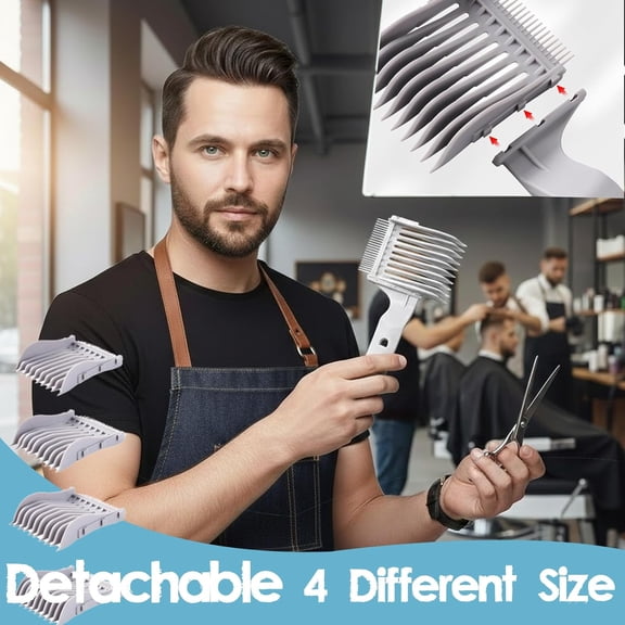 TYFRW-Professional Barber Fade Comb Set with 4 Interchangeable Heads Ergonomic Long Handle Hair Cutting Tool for Home Detachable Fade Comb for Smooth Blending