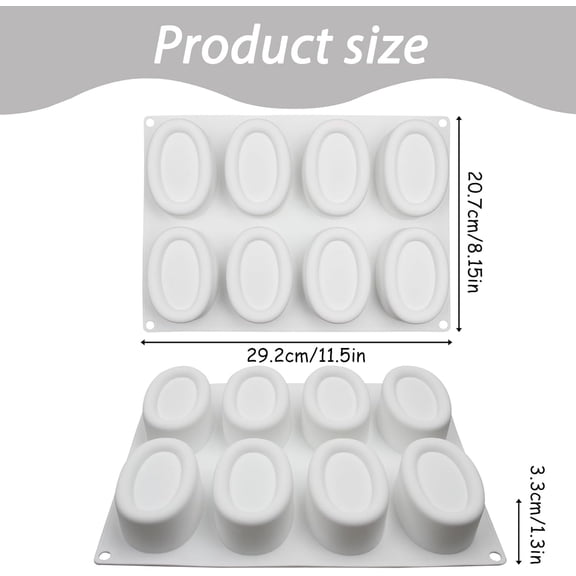 TYFRW-Professional Silicone Baking Mold Set, 8-Cavity Large Oval Shape Chocolate Molds for Truffle Mousse Financier Cake Pudding Candy Making