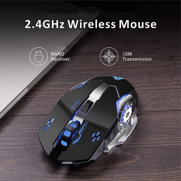 TYFRW-Q85 Rechargeable Wireless Gaming Mouse, 2.4G LED Optical Silent Wireless Computer Mouse with 4 LED Light, 3 Adjustable DPI, Ergonomic Design, Auto Sleeping (Black)