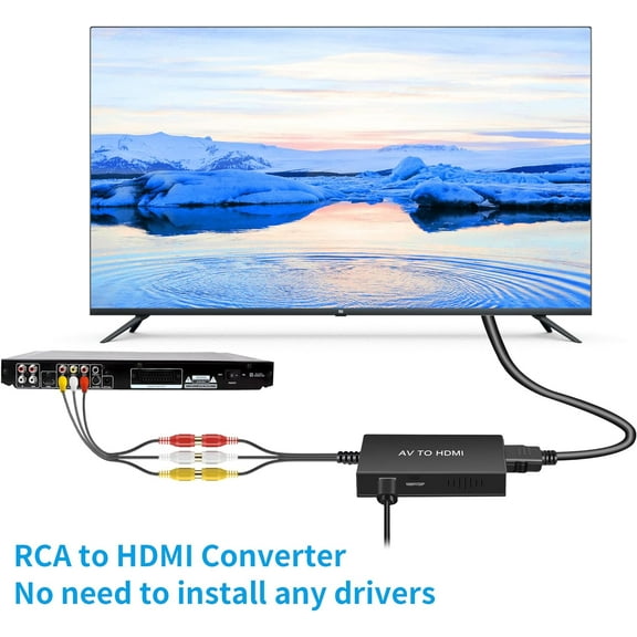 TYFRW-RCA to HDMI Converter, Composite to HDMI Adapter Support 1080P PAL/NTSC Compatible with PS one, PS2, PS3, STB, Xbox, VHS, VCR, Blue-Ray DVD Players