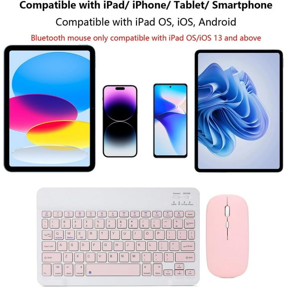 TYFRW-Rechargeable Bluetooth Keyboard and Mouse Combo for iPad, Ultra-Slim Portable Wireless Mouse Keyboard for iPad Pro Air Mini iPhone Samsung Tablet Cell Phone Android, iPadOS/iOS 13 and Above (Pi