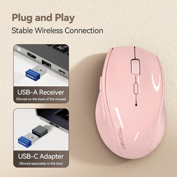 TYFRW-Rechargeable Mouse with Jiggler, Plug & Play, 2.4G Connection with USB-C Adapter, Silent Mouse Quiet Click, 6400 DPI Ergonomic Mouse, Cordless Computer Mice for Laptop, Desktop, PC