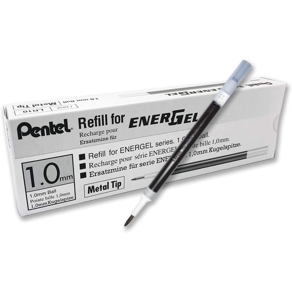 TYFRW-Refill Ink for EnerGel Liquid Gel Pen, (1.0mm), Bold Line, Metal Tip, Black Ink, Box of 12 (LR10-A)