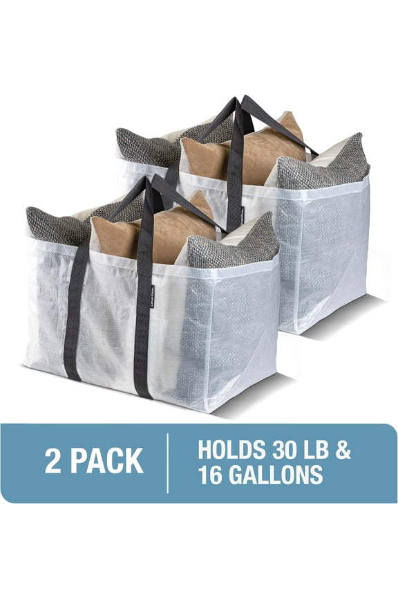 -Reusable Grocery Bag XXL 76L, Heavy Duty Storage Basket Tote 2-Pack, Extra Large Utility Shopping Bags with Handles, Open Top Bag, Laundry, Storage, Delivery, Beach Tote, Transparent