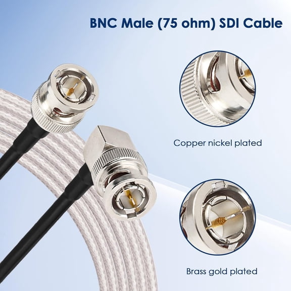 TYFRW-SDI Cable 1FT, Flexible 3G/6G HD-SDI Cable, BNC Male to Right Angle BNC Male 75 Ohm RG179 Extension Cable for Cameras and Video Equipment Supports HD-SDI/3G-SDI/4K/8K(2PCS)