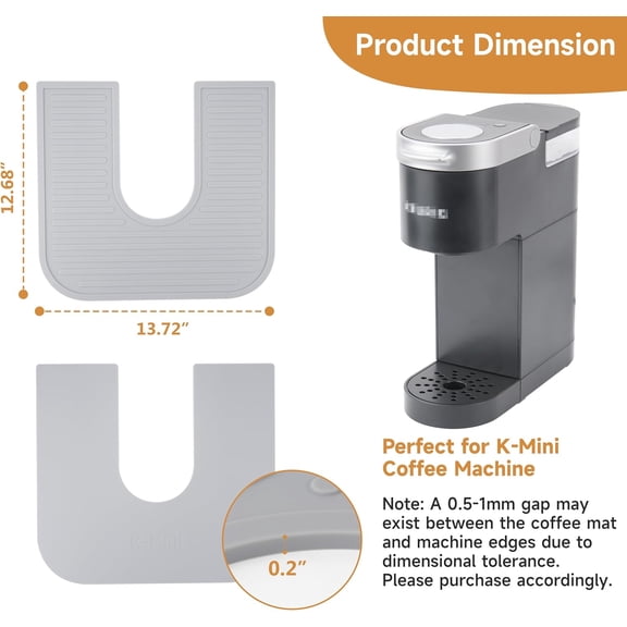 TYFRW-Silicone Coffee Mat for Keurig K-Mini Coffee Maker, Coffee Bar Accessory for Countertop, Espresso Machine Accessories, Splash-proof Design, Dishwasher Safe