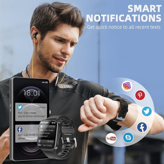 TYFRW-Smart Watch, 5ATM Waterproof Fitness Men's Smartwatch, 1.69'' Touch Screen Fitness Watch, Multi-Sport Mode Smartwatch, Compatible with Android iOS Phones