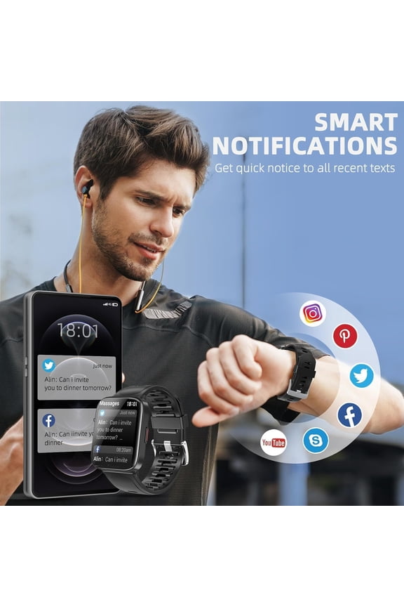 -Smart Watch, 5ATM Waterproof Fitness Men's Smartwatch, 1.69'' Touch Screen Fitness Watch, Multi-Sport Mode Smartwatch, Compatible with Android iOS Phones
