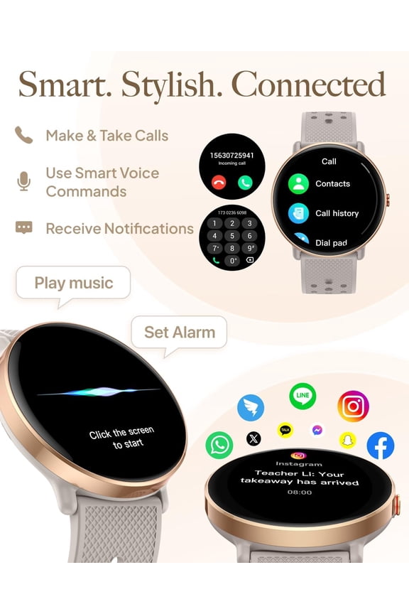 -Smart Watch for Women Men, for Android iOS with Sleep & Calorie Monitor, Pedometer Fitness Tracker, Bluetooth Call, IP68 Waterproof, 112+ Sport Modes Round Face Smartwatch (Gold-Gray)