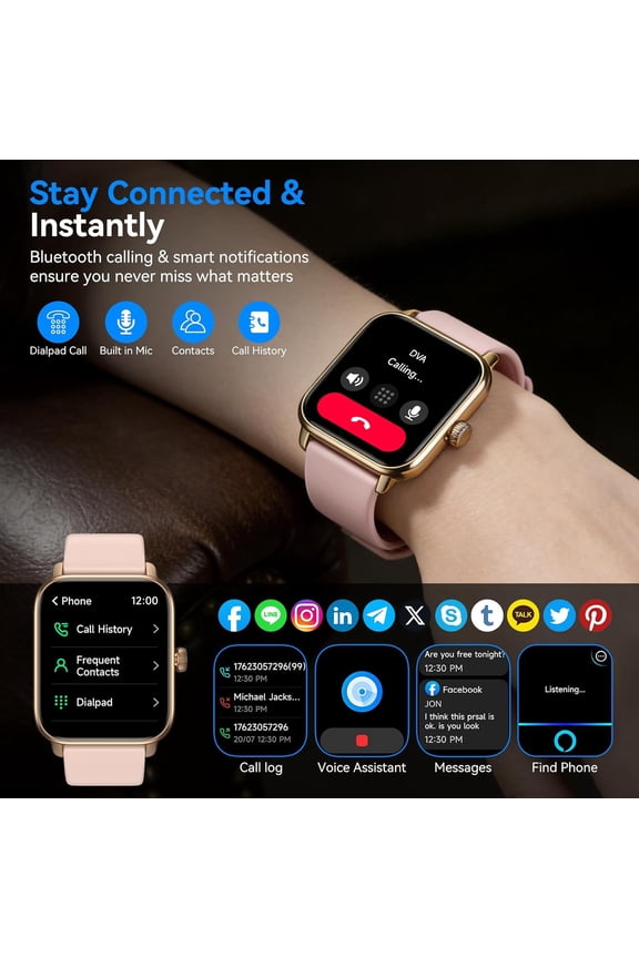 -Smart Watches for Men Women with Alexa Built-in, Bluetooth Call, 1.85" HD Touchscreen, 120+ Sport Modes, IP68 Waterproof, 7-Day Battery, 24/7 Heart Rate & Sleep Monitor for Android iPhone (Pin