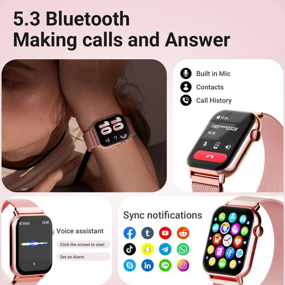 TYFRW-Smart Watches for Women, 1.83'' HD Fitness Tracker with Answer/Make Calls, Heart Rate/Sleep/SpO2 Monitor, 120+ Sport Modes, IP68 Waterproof, Compatible iPhone/Samsung/Android Rose Pink