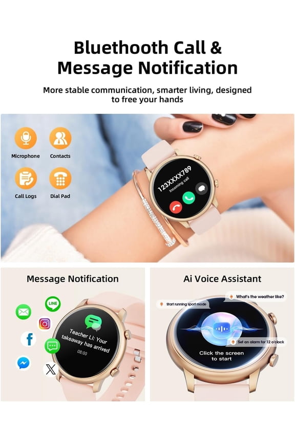 -Smart Watches for Women Android Phones iPhone Compatible(Bluetooth Call),1.39'' Round Fitness Tracker Heart Rate/SpO2/Sleep Monitor,100+Sport Modes Pedometer