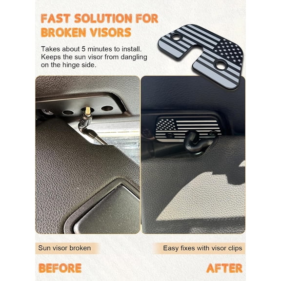 TYFRW-Sun Visor Repair Kit, Aluminum Alloy Sun Visor Clips American Flag Visor Bracket Compatible with Jeep Wrangler JK 2018/JL 2018-2023/Gladiator JT 2020-2023 Accessories Quick Repair Loose Visor
