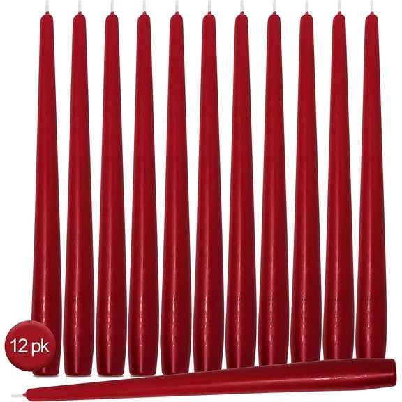 TYFRW-Tall Taper Candles - 10 Inch Cherry Red Unscented Dripless Taper Candles - 8 Hour Burn Time - 12 Pack