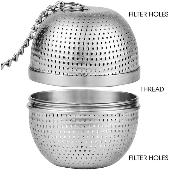TYFRW-Tea Infuser Ball,Tea Strainer Ball for Loose Leaf Tea, Spice Infuser Stainless Steel Mesh, Fine Threaded Connection, 4.3 inch Chain with Drip Tray