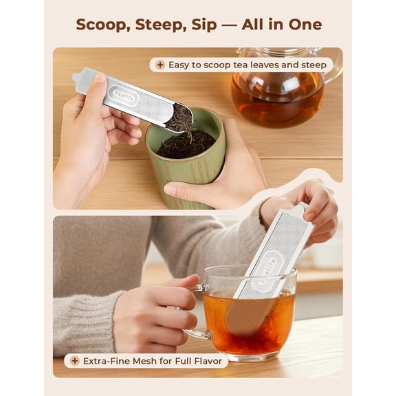 TYFRW-Tea Infuser for Loose Leaf Tea, 2-in-1 Tea Scoop Infuser Fine Mesh Tea Strainers for Loose Tea Single Cup, 304 Stainless Steel Loose Leaf Tea Steeper