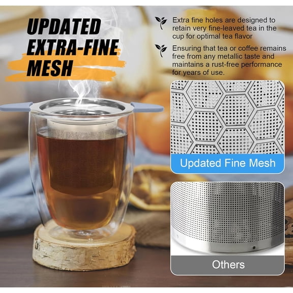 TYFRW-Tea Infuser for Loose Leaf Tea, Extra Fine 304 Stainless Steel Tea Strainer Stepper with Heat-Resistant Silicone Handles and Lid, Large Capacity Tea Basket Filter for Mug, Cup (Silver)