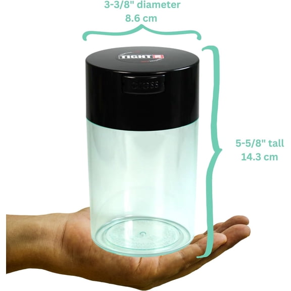 TYFRW-Tightvac 1 oz to 6 ounce - Patented Airtight Container | Multi-use Vacuum Container Works as Smell Proof Containers for Herbs and Dry Goods. Black Cap and Clear Body