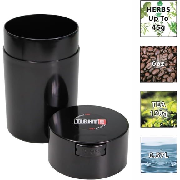 TYFRW-Tightvac 1 oz to 6 ounce - Patented Airtight Container | Multi-use Vacuum Container Works as Smell Proof Containers for Herbs and Dry Goods. Black