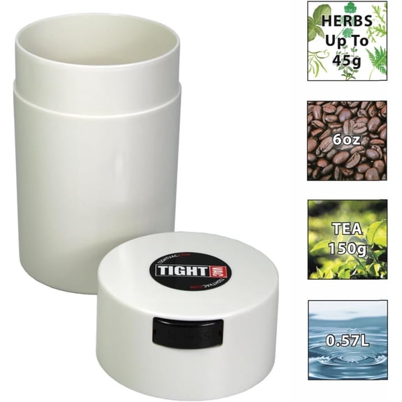 TYFRW-Tightvac 1 oz to 6 ounce - Patented Airtight Container | Multi-use Vacuum Container Works as Smell Proof Containers for Herbs and Dry Goods. White