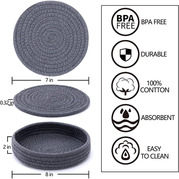 TYFRW-Trivets for Dishes, Pots and Pans, 7 Inch Hot Pads - 5 Pcs with Storage Basket for Countertops, Pot Holders for Kitchen, Cotton Table Protector Hot Mats Heat Resistant (Mix)