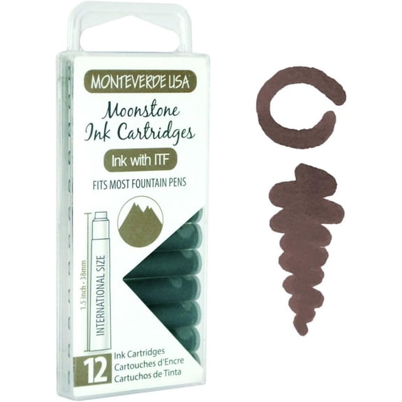 TYFRW-USA International Standard Ink Cartridges - Moonstone - Subtle and Sophisticated Writing Ink, Compatible with Most Fountain Pens, 12-Pack Box