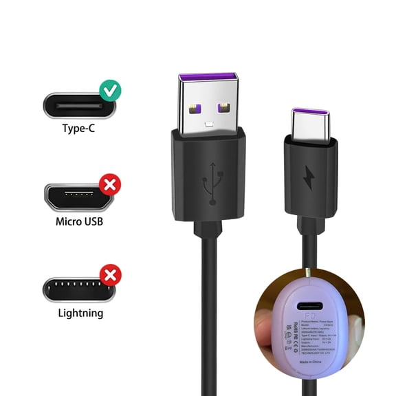 TYFRW-USB Fast Charger Charging Cable for Power Banks Compatible with iWalk, Anker, RAVPower, BONAI, INIU, USB-C & Other Power Banks with USB C Input Port -5ft