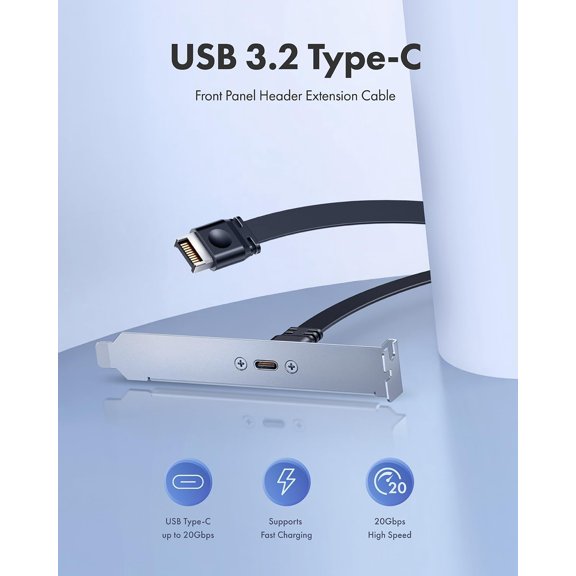 TYFRW-USB3.2 USB-C Front Panel Adapter, Motherboard Header Extension Cable, USB-C and USB to TypeC Type-E Key-A 20-Pin and 19-Pin USB3.0 PCIe Bracket (1 TypeC 20Gbp -CA09 02)