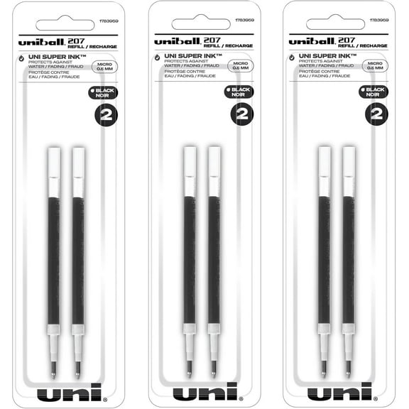 TYFRW-Uniball Signo 207 Gel Pen Refills, 0.5mm Micro Point, Black Ink, 6 Refills