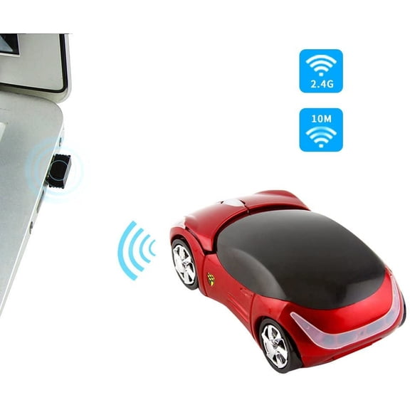 TYFRW-Usbkingdom 2.4GHz Wireless Mouse Cool 3D Sport Car Shape Ergonomic Optical Mice with USB Receiver for PC Laptop Computer Women Small Hands (Red)
